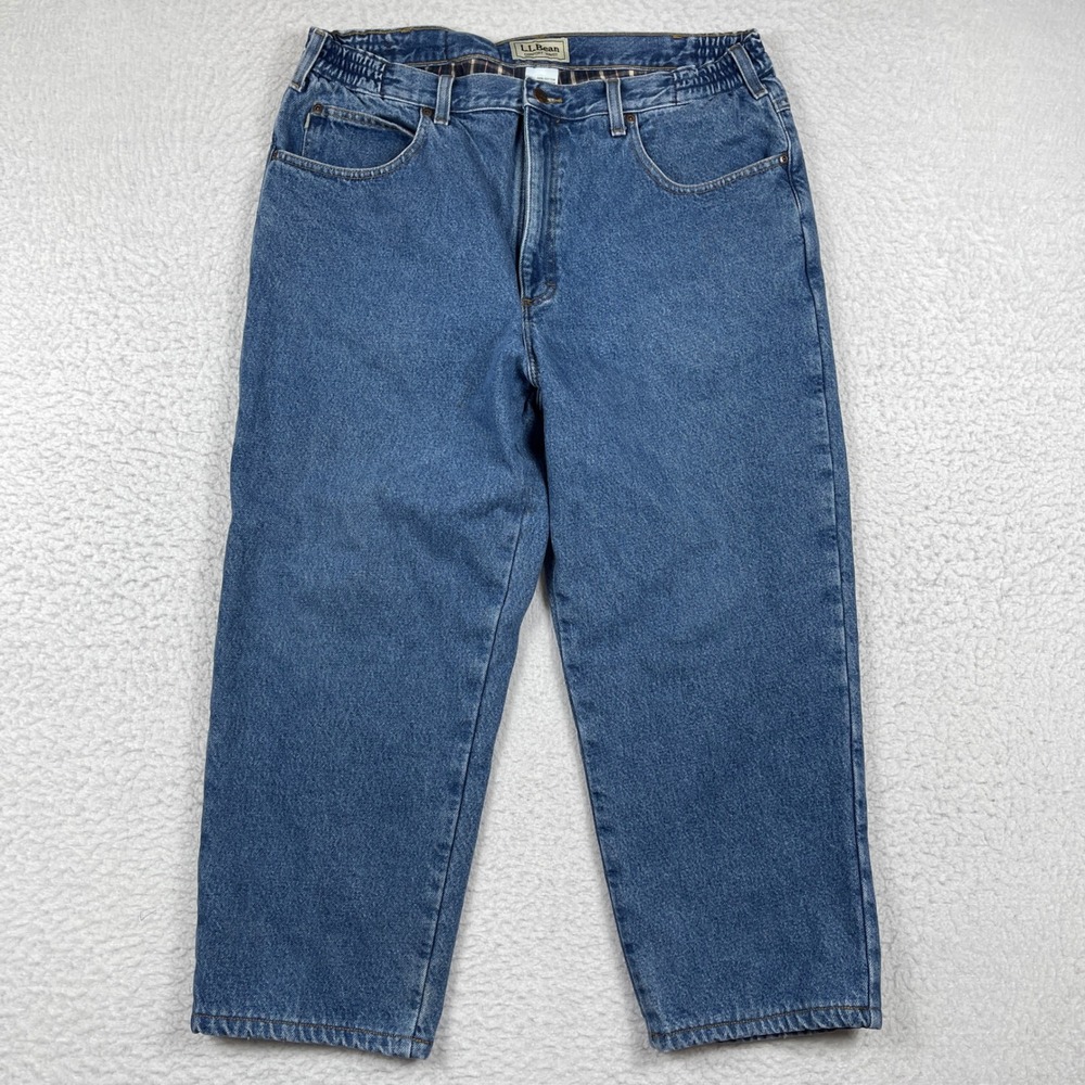 LL Bean‎ Flannel Lined Jeans Mens 37x29 (Fits 34x25) Blue Comfort Waist Casual - Picture 2 of 10